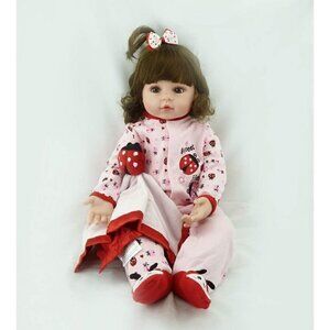 Baby Girl Doll Silicone Vinyl Long Curly  Hair Stuffed Cloth Body Reborn Newborn